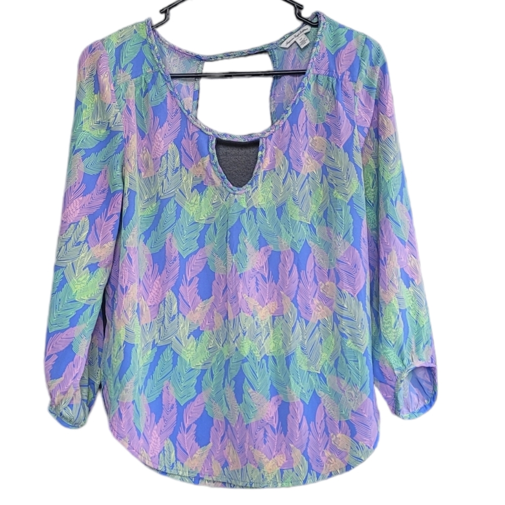 American Eagle AEO Blue Multicolor Leaf Print Blouse S